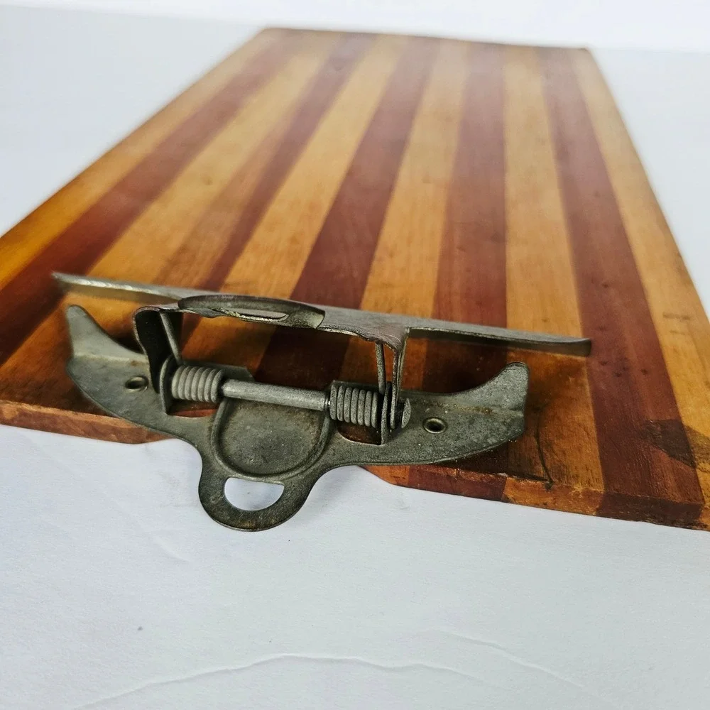 Vintage Wooden Clipboard Vertical Striped Pattern Industrial Metal Clip Rustic